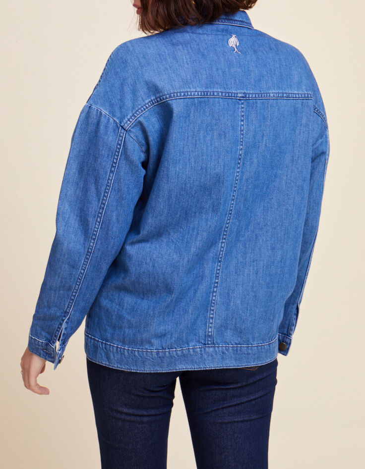 DOLLIS - Veste en jean light wash à capuche amovible-3