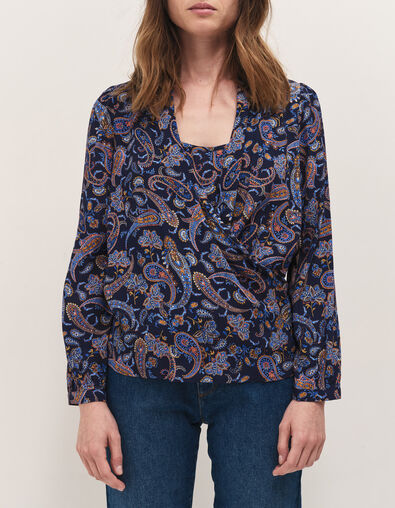 CARA - Blouse marine &agrave; imprim&eacute; n&eacute;o cachemire - One Step