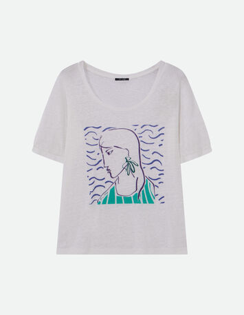 MALONE - T-shirt blanc maille lin danseuse crayonné -5
