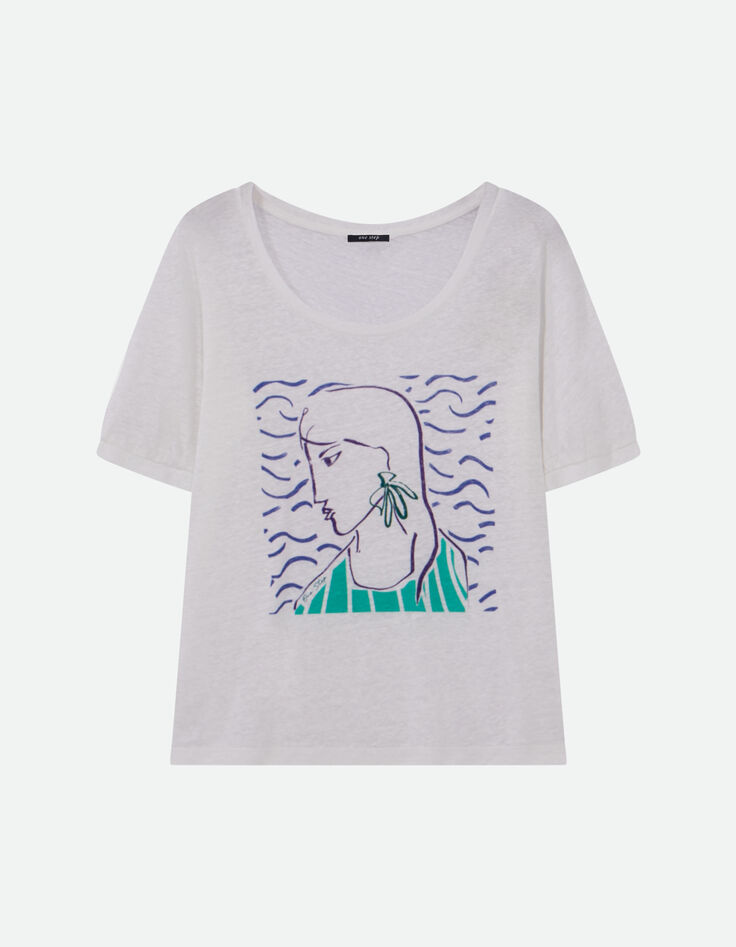 MALONE - T-shirt blanc maille lin danseuse crayonné -5