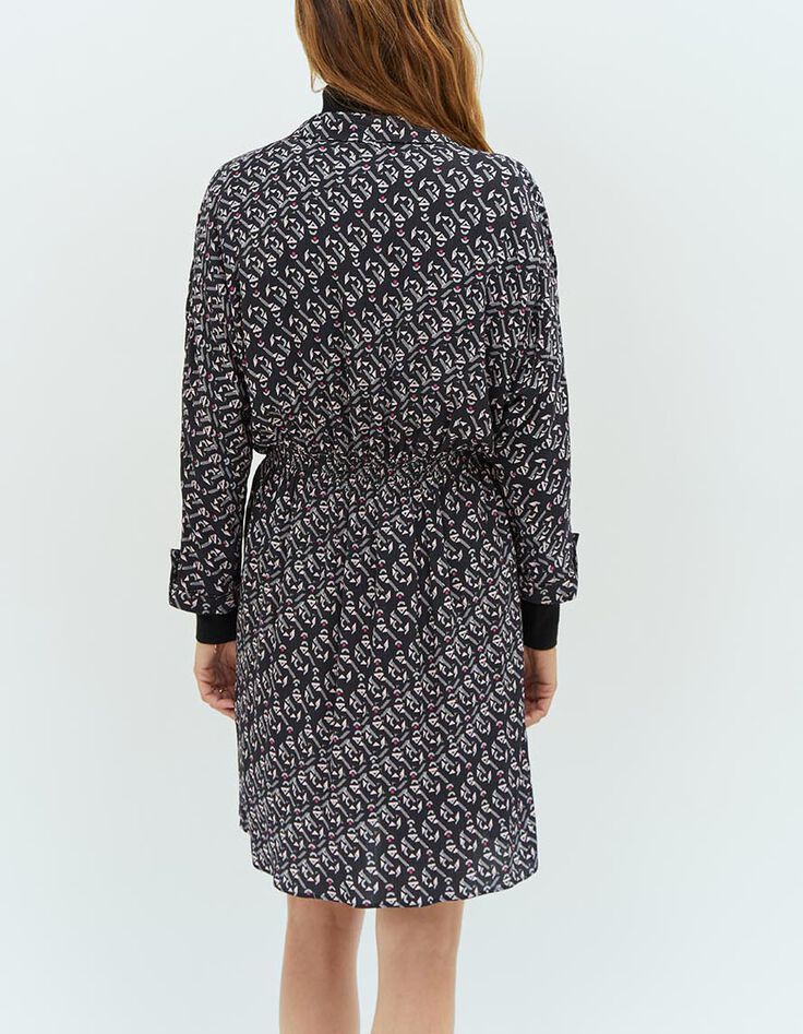 RICHA - Robe chemise grise à imprimé arty graphique-3