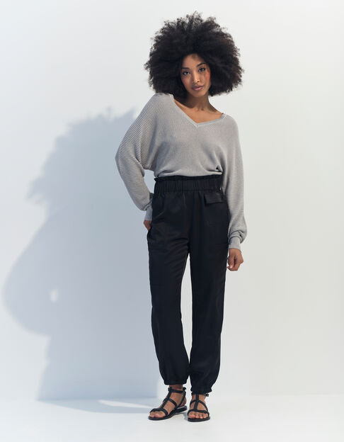 PAZIA - Pantalon battle noir satiné  - One Step
