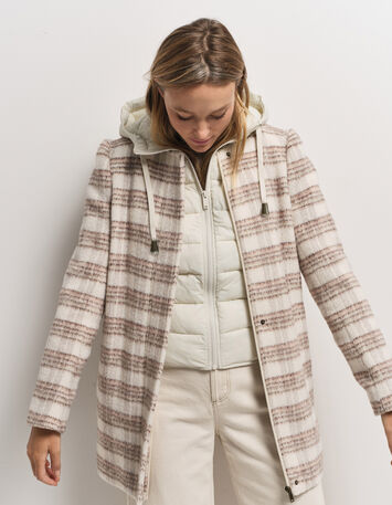 DATCHA - Manteau 2-en-1 beige motif carreaux et doudoune-7