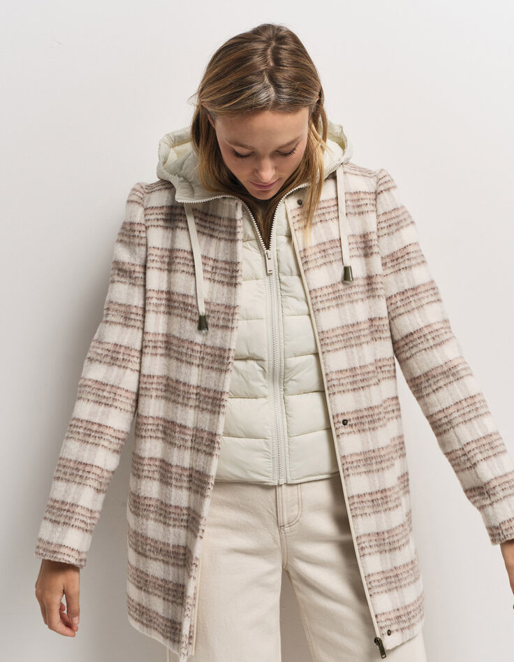 DATCHA - Manteau 2-en-1 beige motif carreaux et doudoune-7