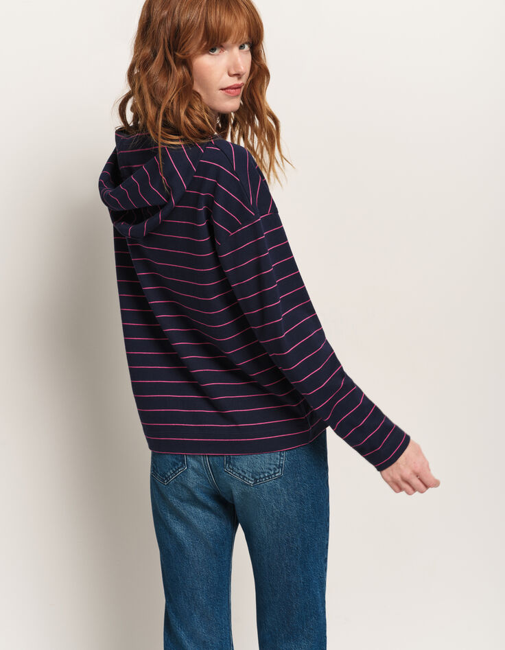 MELKI - T-shirt marine rayé rose coton bio avec danseuse-3