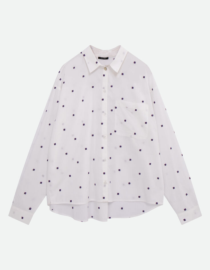 CELESTE - Chemise écrue broderies petits carrés violet -6