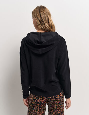 MYRA - T-shirt à capuche noir éponge brodée-3