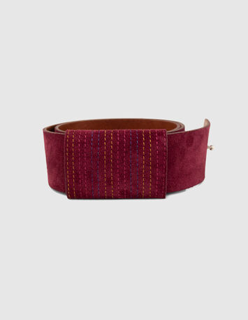 ALPERTON - Ceinture grenat en cuir velours sans boucle-2