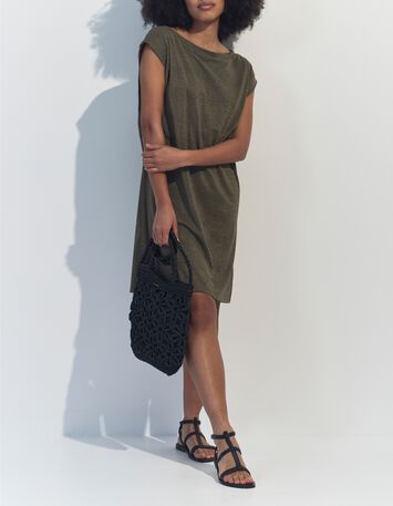 REGINA - Robe kaki maille iris&eacute;e -6