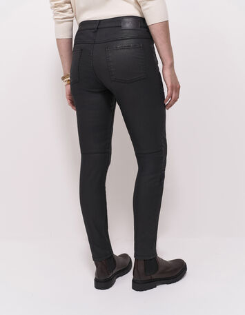 LE JOAN - Jean slim noir 7/8ème enduit esprit motard-3