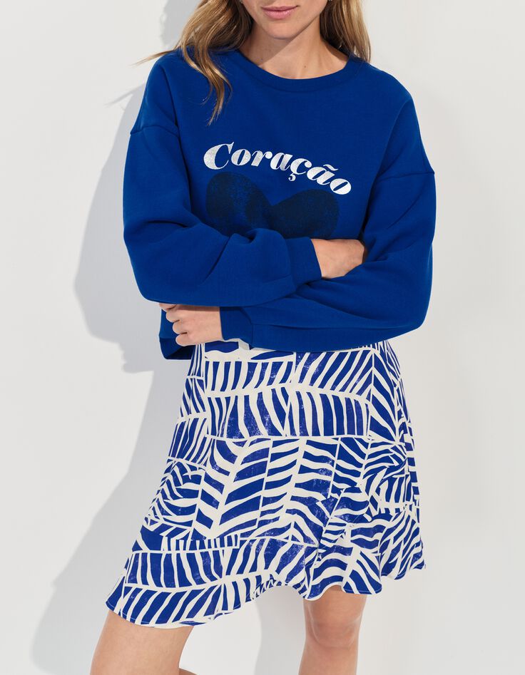 MIDI - Sweat bleu message m&eacute;tallis&eacute; et c&oelig;ur -2