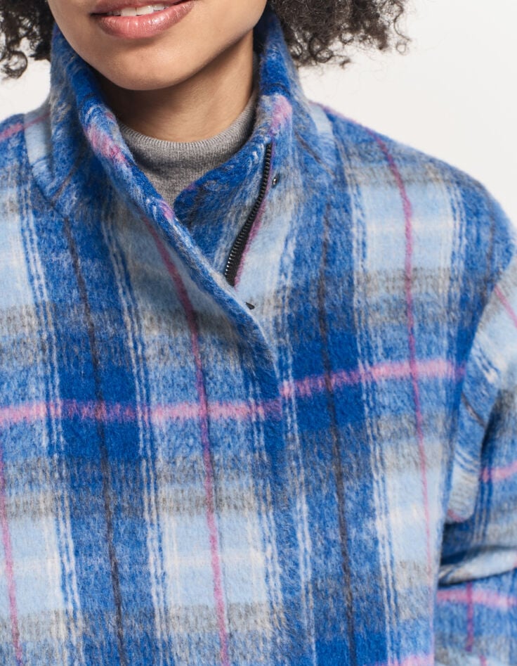 DANICA - Manteau bleu motif carreaux col montant-5 DANICA - Manteau bleu motif carreaux col montant-5