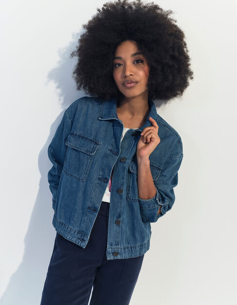 DANILO - Veste en jean bleu oversize poches poitrine - One Step