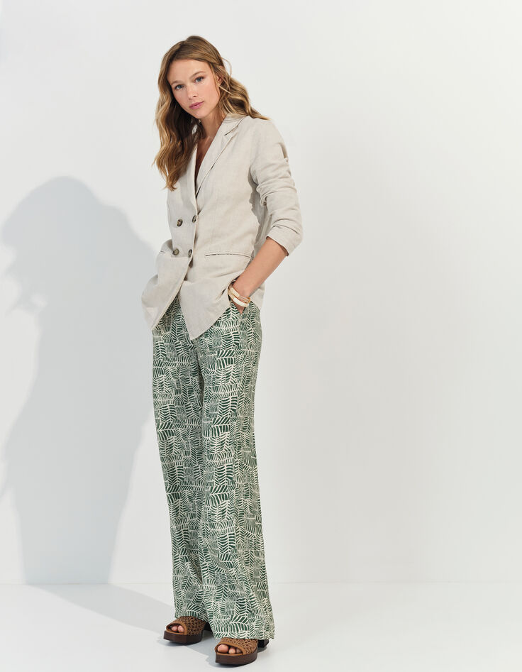 PRIMAVERA - Pantalon vert imprimé tropical chic -2