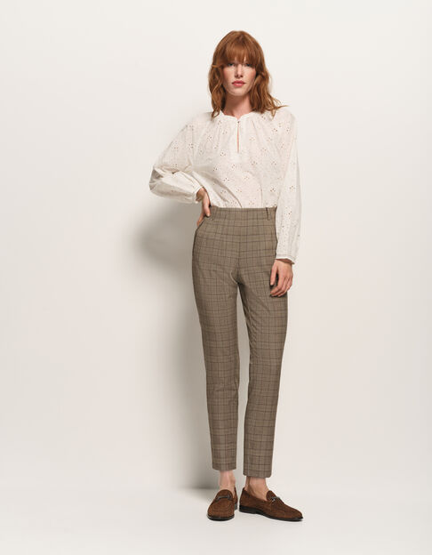 PETUNIA - Pantalon cigarette beige motif prince-de-galles - One Step