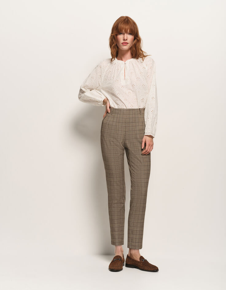 PETUNIA - Pantalon cigarette beige motif prince-de-galles-1 PETUNIA - Pantalon cigarette beige motif prince-de-galles-1