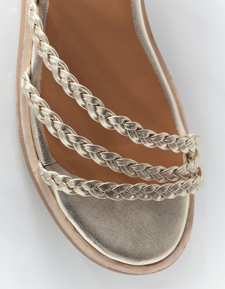 O.FIRMA - Sandales dorées cuir brides tressées-2