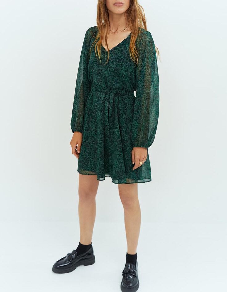 RESKY - Robe noire à imprimé pointilliste vert-1 RESKY - Robe noire à imprimé pointilliste vert-1