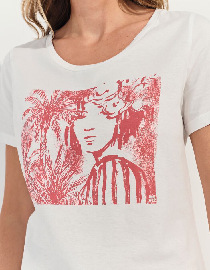 MADIE - T-shirt blanc coton bio danseuse jungle crayonn&eacute; -4