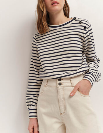 MELKER - Sweat marini&egrave;re &eacute;cru ray&eacute; marine-2