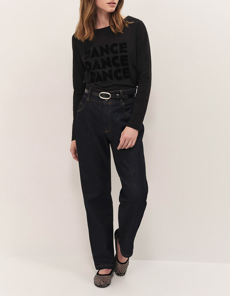 MAFFY - T-shirt noir d&eacute;tail feuillage flocage velours-1