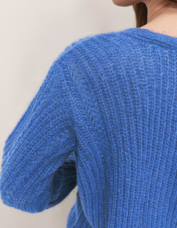 TIM - Cardigan blue tricot à encolure V profonde-2 TIM - Cardigan blue tricot à encolure V profonde-2