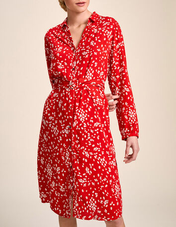 REGATE - Robe chemise midi cerise à imprimé fleurs-2