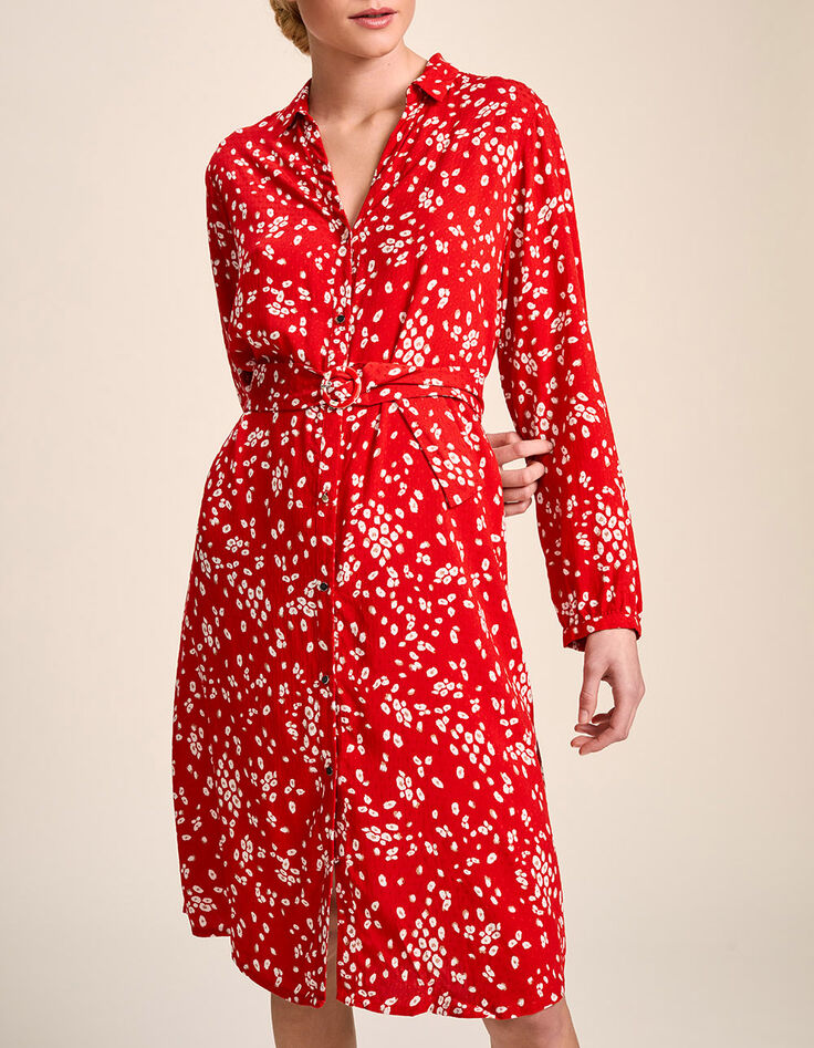 REGATE - Robe chemise midi cerise à imprimé fleurs-2