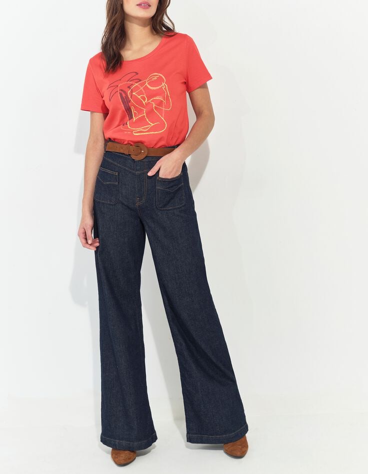 MADIE - T-shirt orange coton bio visuel danseuse arty -2