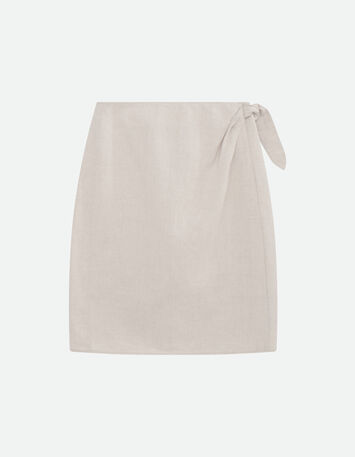 JULIANA - Jupe portefeuille beige lin coton mélangés -4