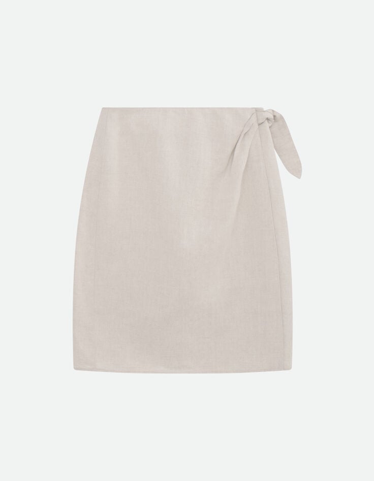 JULIANA - Jupe portefeuille beige lin coton mélangés -4 JULIANA - Jupe portefeuille beige lin coton mélangés -4
