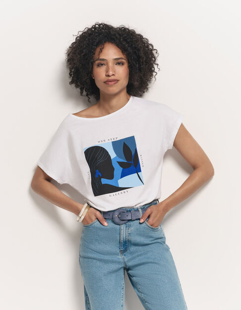 MAGICA - T-shirt écru coton bio danseuse bleue revisitée - One Step