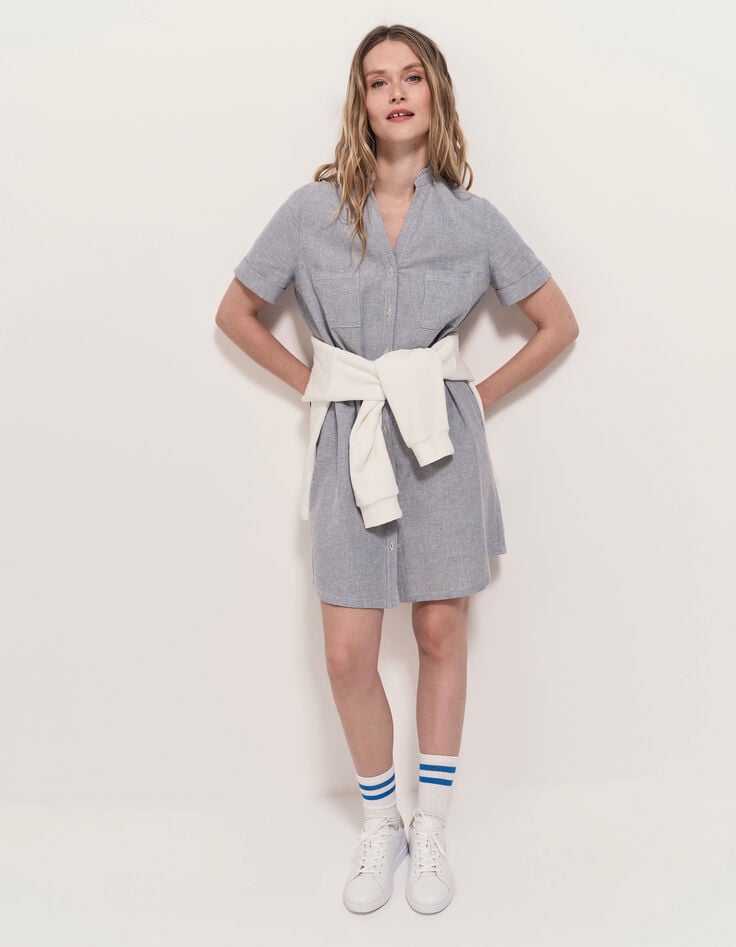 RESEDA - Robe chemise bleue motif rayures fantaisie-7