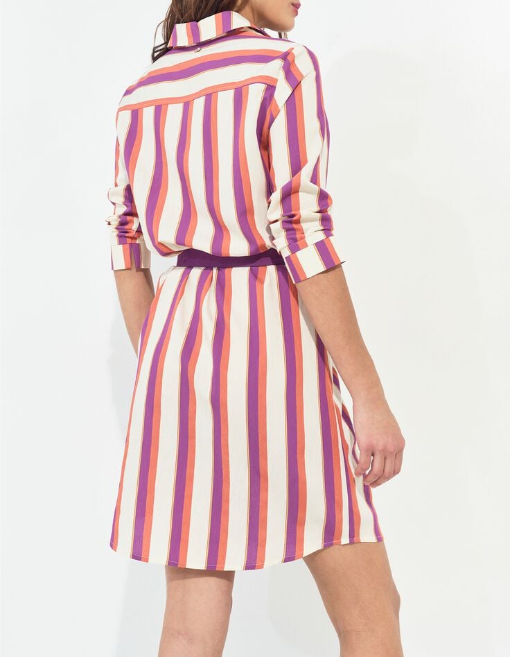 REALLY - Robe chemise &eacute;crue motif rayures couleur -3