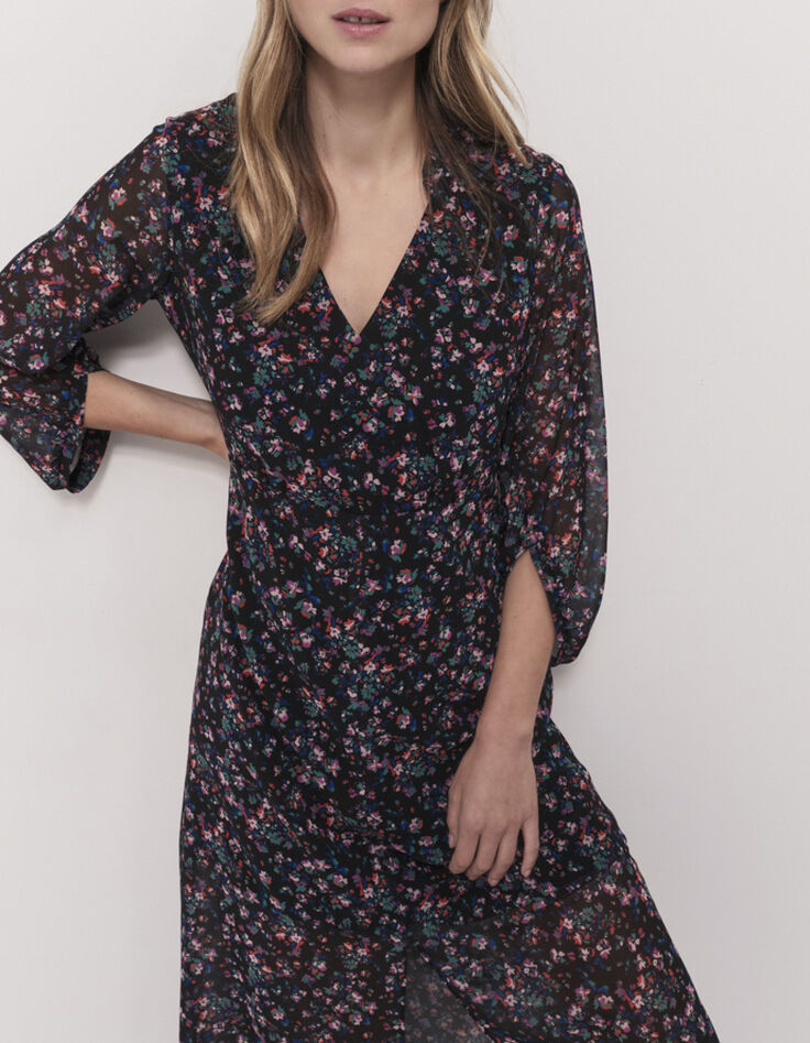 ROMEA - Robe longue noire &agrave; imprim&eacute; jardin nocturne-3