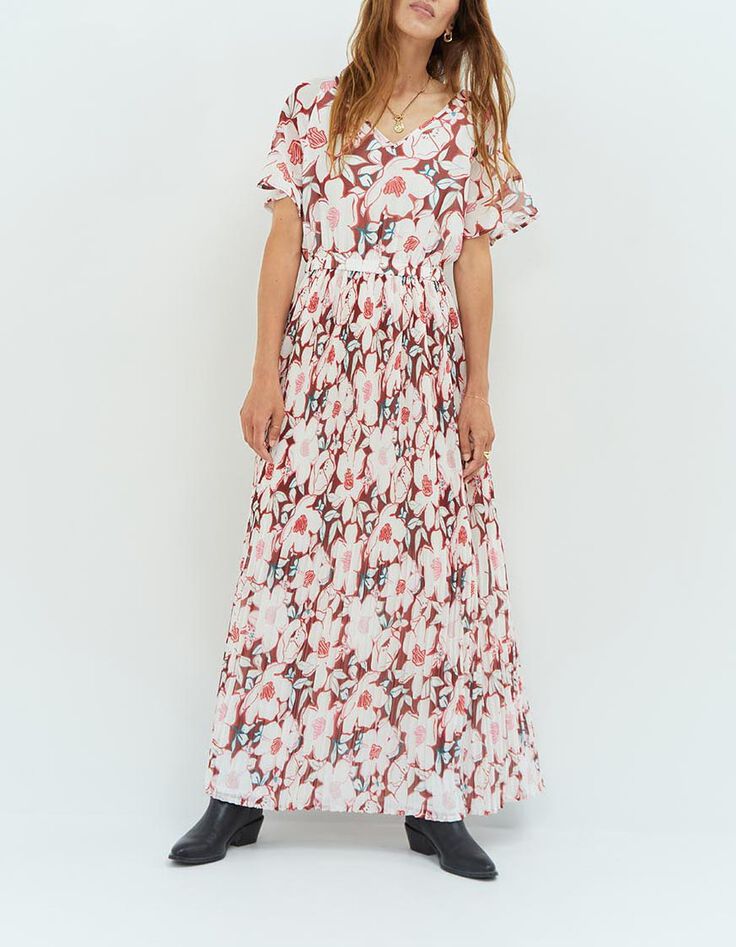RAMIA - Robe longue écrue à imprimé camelia arty-2