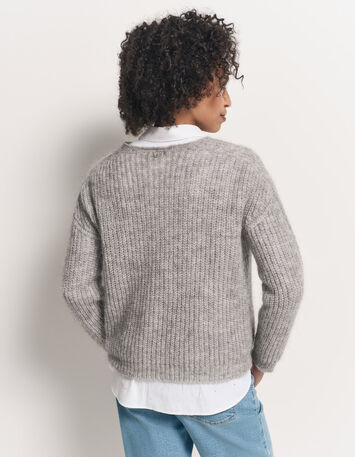 TYLER - Pull gris tricot côtelé mohair mélangé-3
