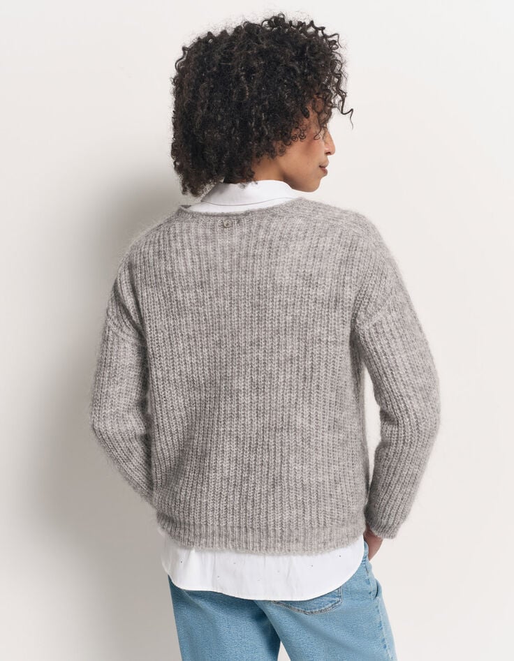 TYLER - Pull gris tricot côtelé mohair mélangé-3 TYLER - Pull gris tricot côtelé mohair mélangé-3