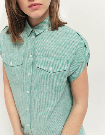 RIEG - Robe chemise green grass motif rayures-2