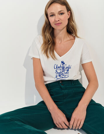 MAGIC- T-shirt blanc coton bio crayonné petit-déjeuner -5