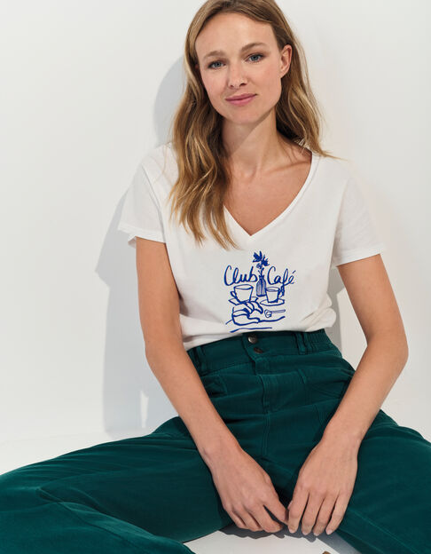 MAGIC- T-shirt blanc coton bio crayonné petit-déjeuner  - One Step