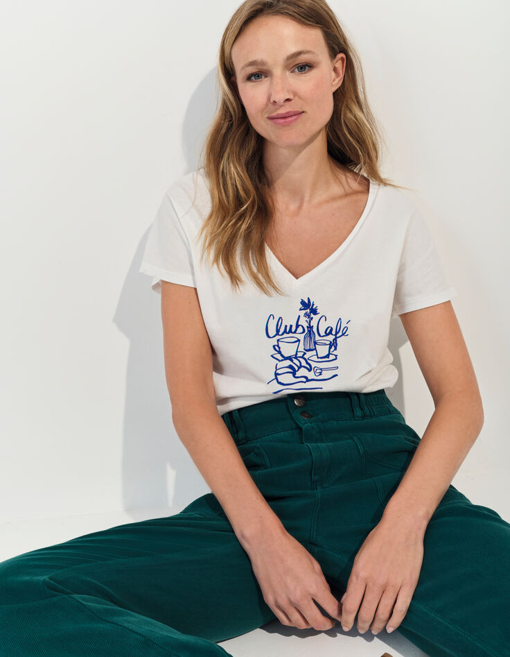 MAGIC- T-shirt blanc coton bio crayonné petit-déjeuner -5