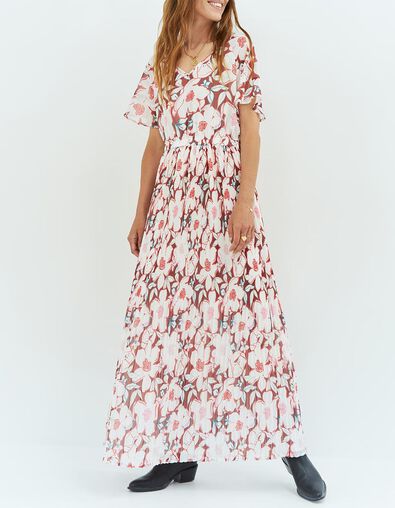 RAMIA - Robe longue écrue à imprimé camelia arty - One Step