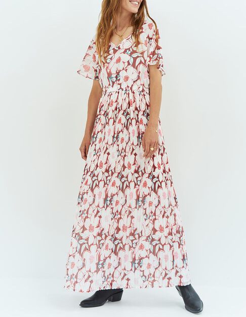 RAMIA - Robe longue écrue à imprimé camelia arty - One Step