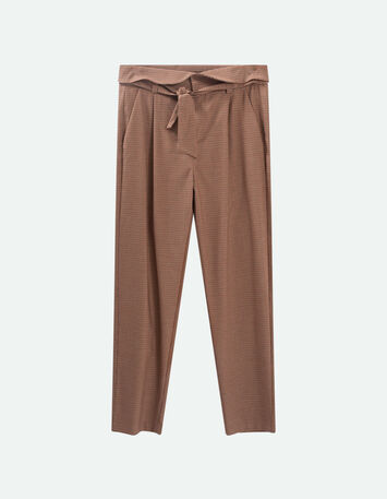 PEARL - Pantalon néo-carotte ceinturé motif pied-de-poule-4