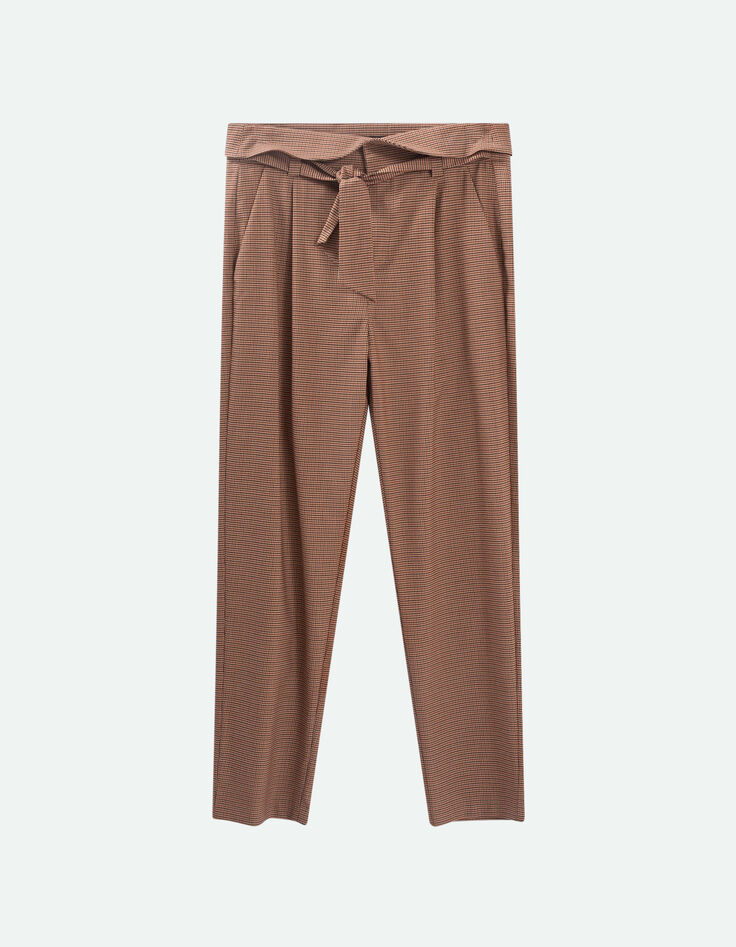 PEARL - Pantalon néo-carotte ceinturé motif pied-de-poule-4