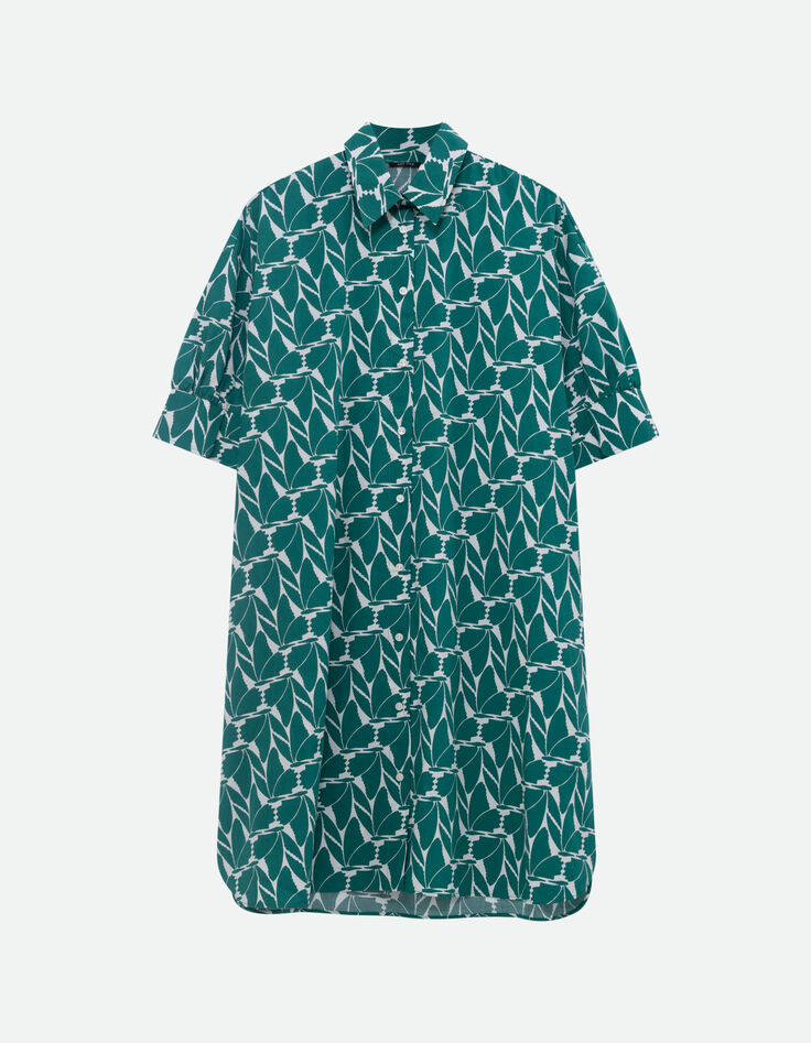 REACH - Robe chemise verte imprim&eacute; feuillage arty -6