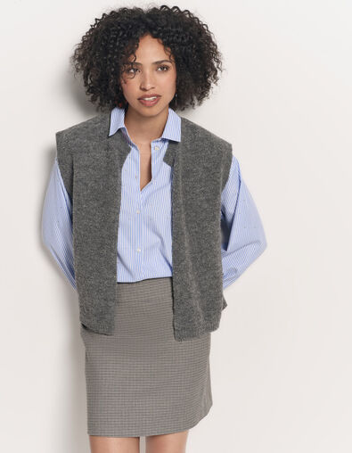 TESSA - Cardigan gris tricot bouclette sans manches - One Step