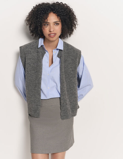 TESSA - Cardigan gris tricot bouclette sans manches - One Step