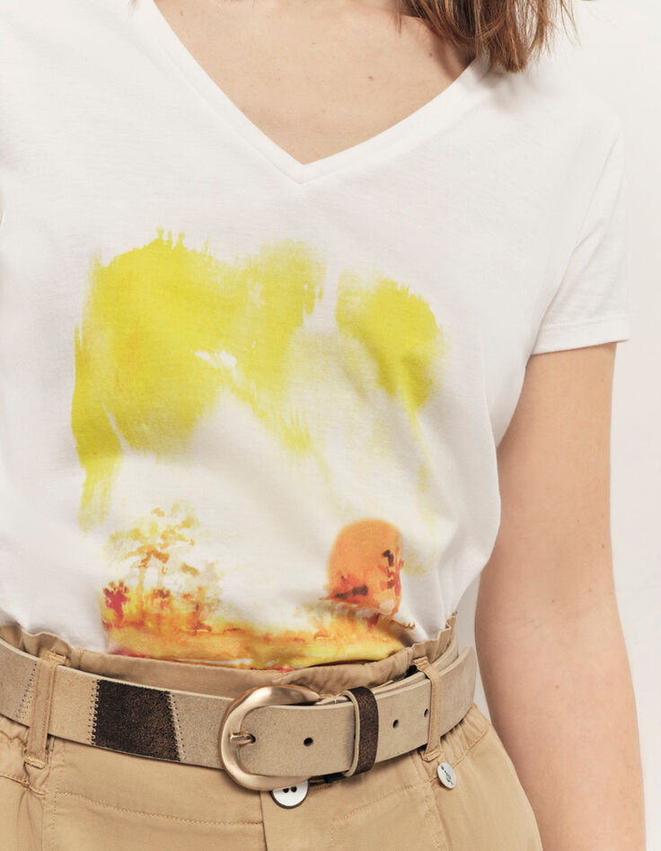 MIRA - T-shirt écru coton bio sérigraphie palmiers-4